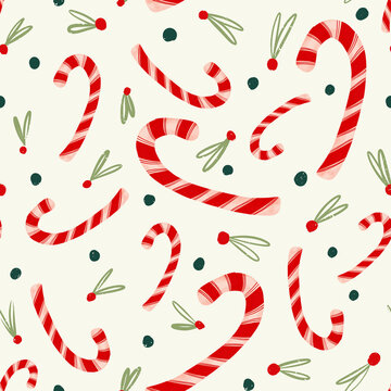Christmas Candy canes and holly repeat pattern 12x12"