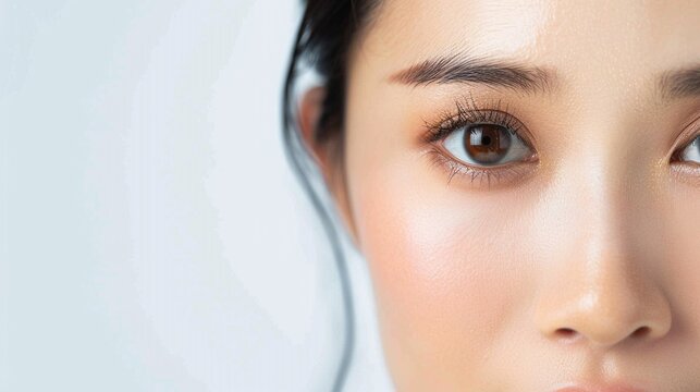 Eyes. Closeup of beautiful asian woman with brown eyes make up eye shadow