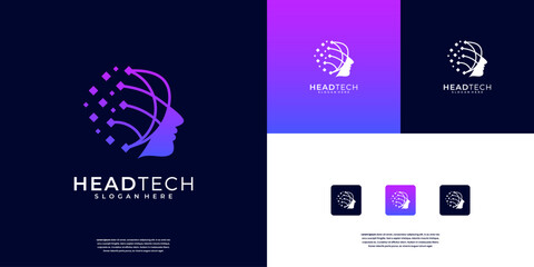 Abstract artificial intelligence logo design. innovation, smart people, head tech logo design inspiration.