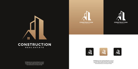 Construction, property, home real estate, building, apartment logo design inspiration.