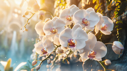 Phalaenopsis Orchids in Splendor, A Dance of Colorful Petals Against a Bright Backdrop, The Allure of Tropical Grace - obrazy, fototapety, plakaty