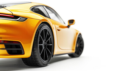 Back view of a generic and unbranded yellow car isolated on a white background