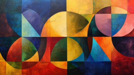 Modern abstract geometric artwork with overlapping circles and rich colors.