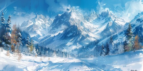Beautiful winter nature landscape, amazing mountain view. Scenic image of woodland. Frosty day on ski resort