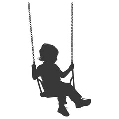 Silhouette little boy playing swing in the playground black color only