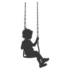 Silhouette little boy playing swing in the playground black color only