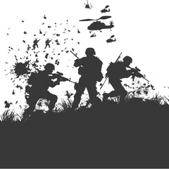 silhouette of a modern war situation black color only