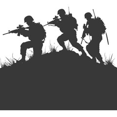 silhouette of a modern war situation black color only