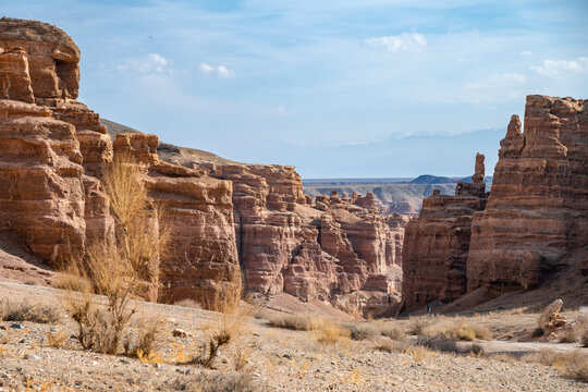 Charyn canyon in Almaty, Kazakhstan. Beautiful view of the canyon from above