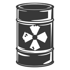 Silhouette of drum or barrel with radioactive symbol black color only