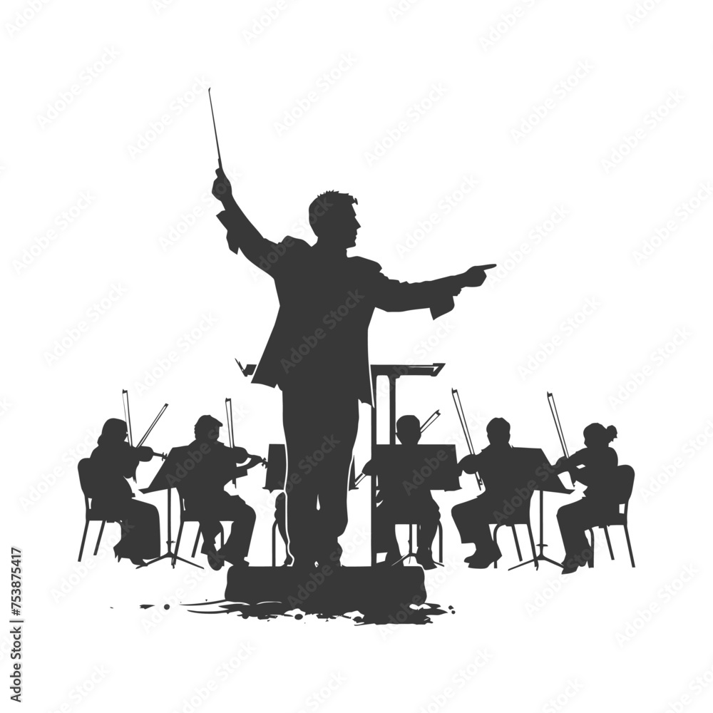 Wall mural silhouette orchestra conductor in action black color only