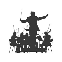 Silhouette orchestra conductor in action black color only