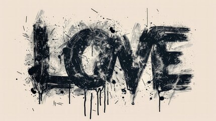 Abstract love text in a grunge style - obrazy, fototapety, plakaty