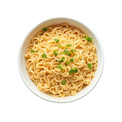 Instant noodles in a bowl isolated on transparent background. Top view.