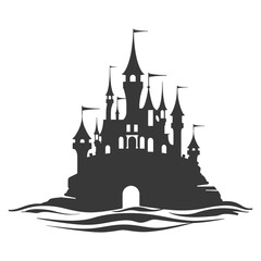 Obraz premium Silhouette sand castle black color only
