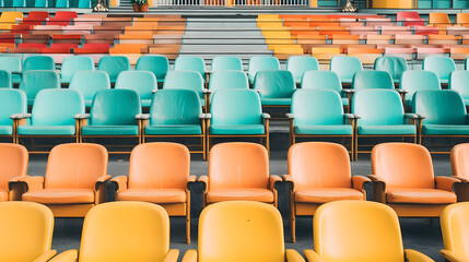 Fototapeta premium empty outdoor arena. concept of fans. chairs for the audience. cultural environment concept. colour and symmetry. empty seats. modern stadium