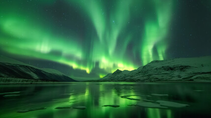 aurora borealis, northern lights, lapland, Winter landscape Majestic northern lights dance in starry sky