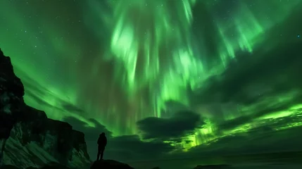 Fototapeten aurora borealis, northern lights, lapland, Winter landscape Majestic northern lights dance in starry sky © Dimitri