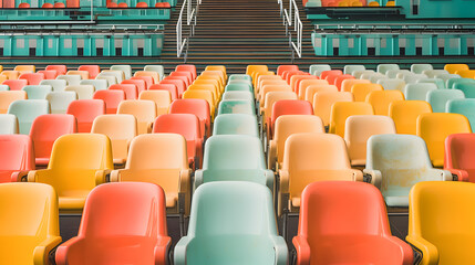 Fototapeta premium empty outdoor arena. concept of fans. chairs for the audience. cultural environment concept. colour and symmetry. empty seats. modern stadium