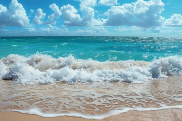 Crisp ocean waves gently breaking on the shore Capturing the pure essence of marine beauty and tranquility