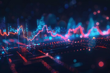 Futuristic financial chart with glowing lines on a dark abstract background Illustrating market volatility and the dynamic nature of stock trading - obrazy, fototapety, plakaty