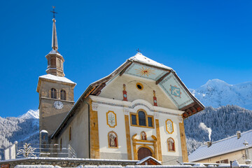 The Baroque Church of the Holy Trinity in the pretty French Alpine village of Les Contamines-Montjoie