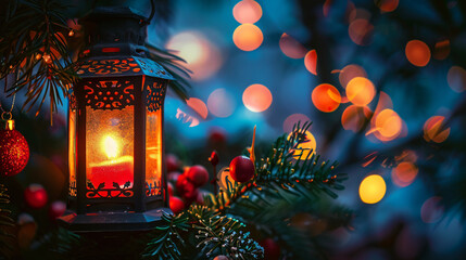 Christmas lantern in the night HD 8K wallpaper