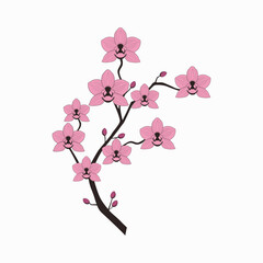 Naklejka premium Beautiful orchid branch with blossoming flowers. Botanical vector illustration