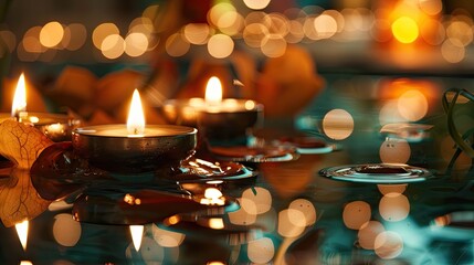 Floating Candles in the Water at Night - A Romantic and Magical Image.