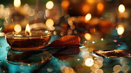Floating Candles in the Water at Night - A Romantic and Magical Image.