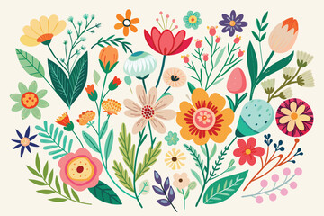 Flower Collection With Leaves Floral Bouquets Illustration Design