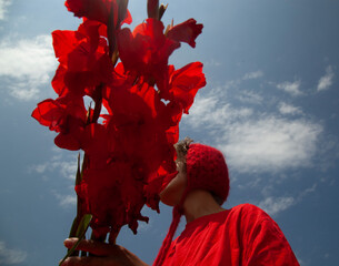 Girl with red flowers 