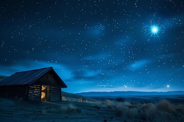 Star of bethlehem shining brightly over a humble manger scene Symbolizing the nativity of jesus christ