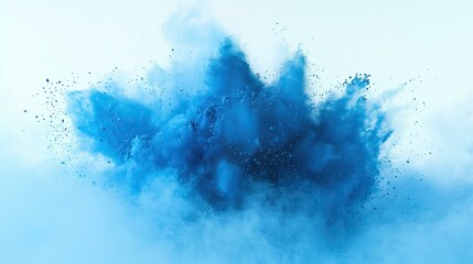 bright cyan blue holi paint color powder festival explosion burst isolated white background industrial print concept background 
