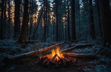 Bonfire in the night forest