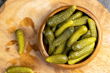 green pickled cucumbers on the table