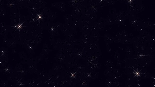 Cosmic starry sky with twinkling stars. Starry night, glowing shinning stars, twinkle stars at sky, dark background animation 4k footage