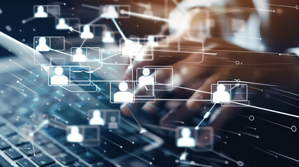 
Intelligence and business analytics, data analysis concept. Businessman working on laptop in an office with financial graph, analytic dashboard