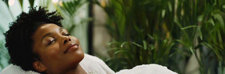 Black woman gets a head massage in a spa
 - obrazy, fototapety, plakaty
