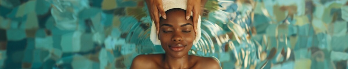 Black woman gets a head massage in a spa

