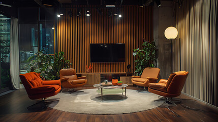 Talk show studio living room concept television show podcast AI Image Generative