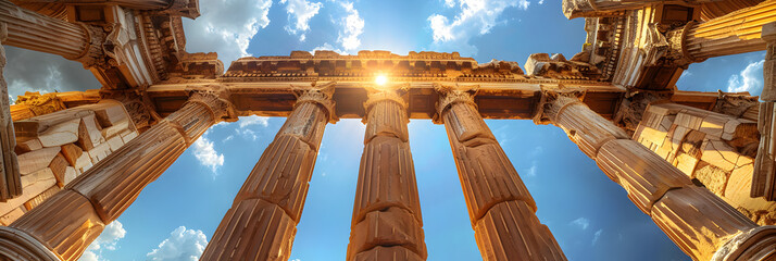 Parthenon is a temple on the athenian acropolis in greece dedicated to the goddess athena,
Low Angle View of Columns Against Sky at Roman Temple 
 - obrazy, fototapety, plakaty