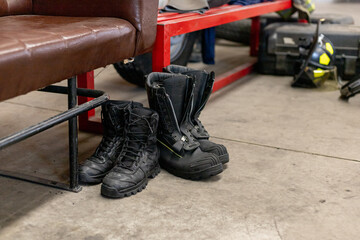 Close Up Of Some Firefighter Boots On The Ground