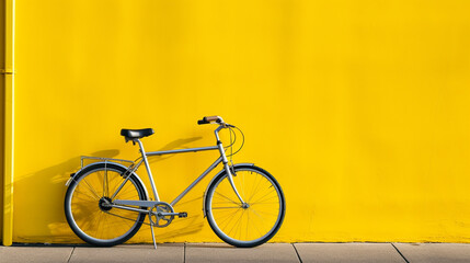 a black bicycle over yellow wall background