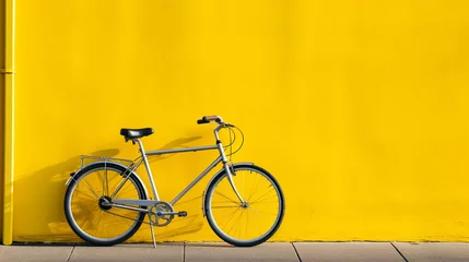 Fototapeten a black bicycle over yellow wall background © rai stone