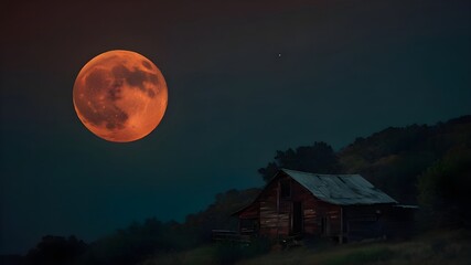 Bloody Moon, Lunar Eclipse, Full Moon In Night Sky - obrazy, fototapety, plakaty