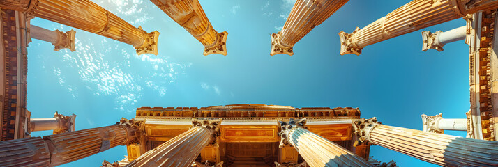 Low Angle View of Columns Against Sky at Roman Temple,
Ancient temple of olympian zeus in sunlight athens greece
 - obrazy, fototapety, plakaty