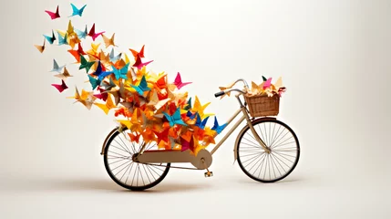 Gordijnen A vintage bicycle with plastic basket on it over creamy background © rai stone