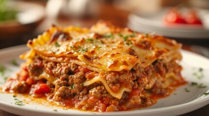 Hearty Lasagna with Melting Cheese and Tomato Sauce