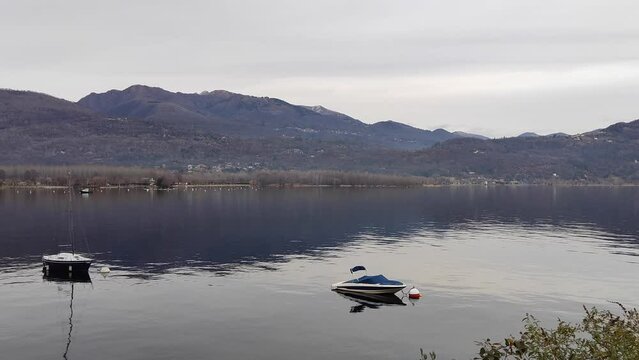 spectacular view of lakeside of Pallanza village on Maggiore Lake in Italy in silent time of sunset during winter period 3